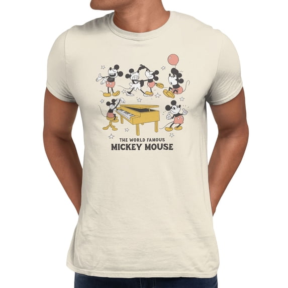 Disney Mickey Mouse Men's World Famous Vintage Fun T-Shirt (Natural, S-XXXL)