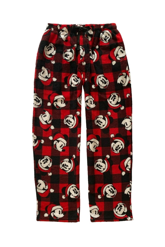 Disney Mickey Mouse Mens Plaid Minky Plush Fleece Pajama Pants