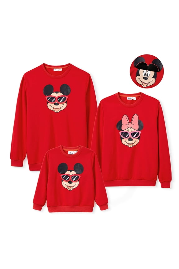 Mickey Mouse Mens Sweatshirts Family Matching Sets 3D Sunglass Applique Crewneck Sweatshirts
