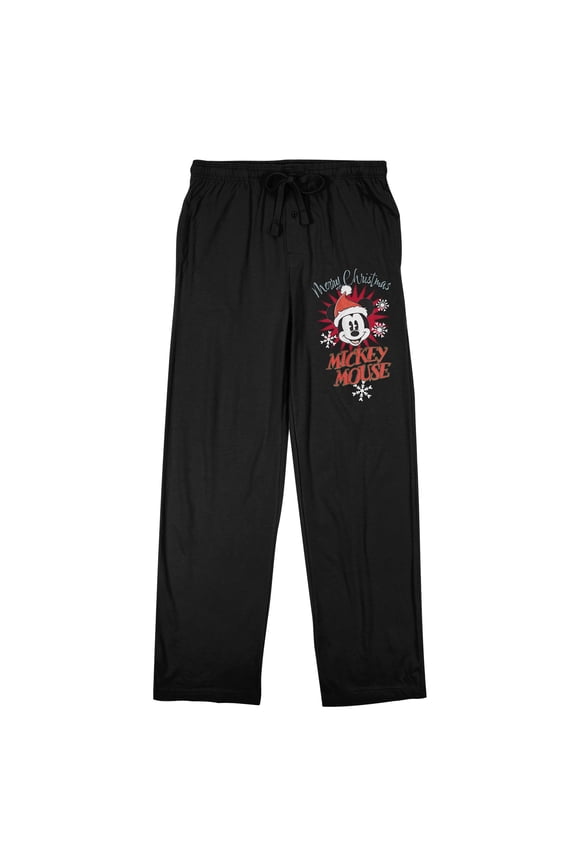 Disney Mickey Mouse Merry Christmas Adult Black Sleep Pajama Pants-Medium