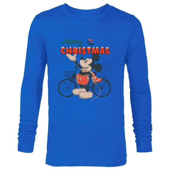 Disney Mickey Mouse Merry Christmas Bicycle Retro Distressed - Long Sleeve T-Shirt for Men - Customized-Navy