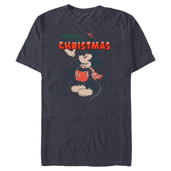 Disney Mickey Mouse Merry Christmas Bicycle Retro Distressed - Short Sleeve Blended T-Shirt for Adults - Customized-Navy Heather