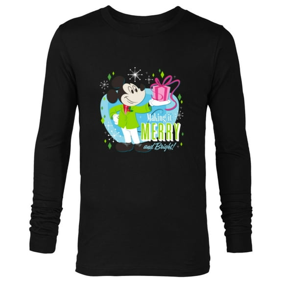 Disney Mickey Mouse Merry and Bright Holiday - Long Sleeve T-Shirt for Men - Customized-Black