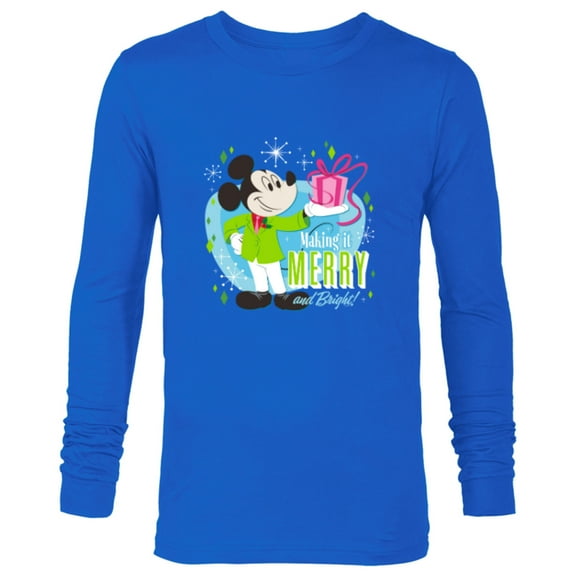 Disney Mickey Mouse Merry and Bright Holiday - Long Sleeve T-Shirt for Men - Customized-Navy