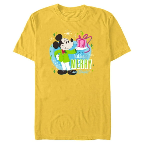 Disney Mickey Mouse Merry and Bright Holiday - Short Sleeve Blended T-Shirt for Adults - Customized-Yellow