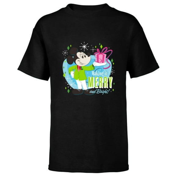 Disney Mickey Mouse Merry and Bright Holiday - Short Sleeve T-Shirt for Kids - Customized-Black