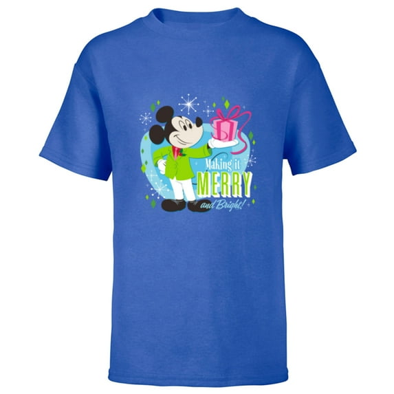 Disney Mickey Mouse Merry and Bright Holiday - Short Sleeve T-Shirt for Kids - Customized-Royal