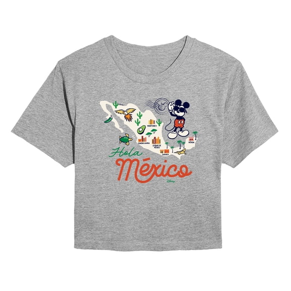 Disney - Mickey Mouse Mexico Map - Juniors Cropped Graphic T-Shirt