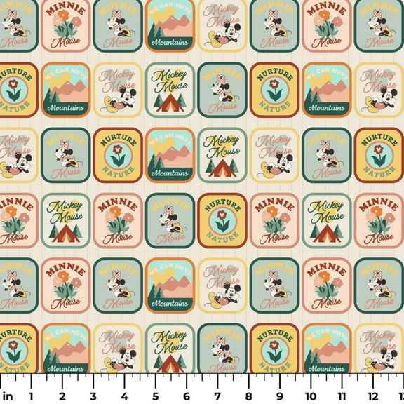 Disney Mickey Mouse & Minnie Mouse Adventure Patches Cotton Fabric (1 yard)