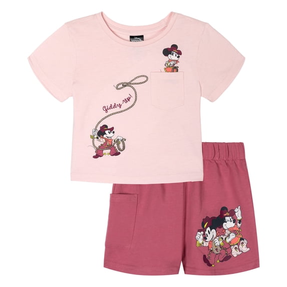 Disney Mickey Mouse Minnie Mouse Cowgirl T-Shirt and French Terry Shorts Outfit Set Toddler to Big Kid