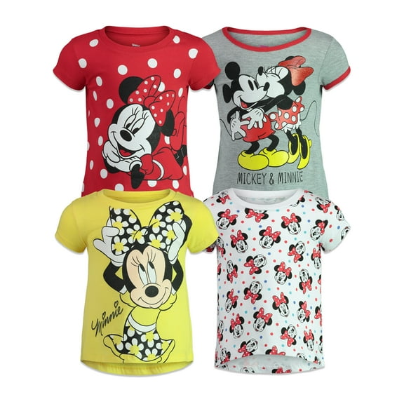 Disney Mickey Mouse Minnie Mouse Little Girls 4 Pack T-Shirts Infant to Big Kid