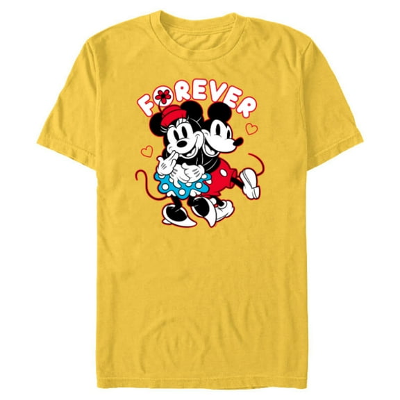 Disney Mickey Mouse Minnie Mouse Love Forever Valentine’s - Short Sleeve Blended T-Shirt for Adults - Customized-Yellow