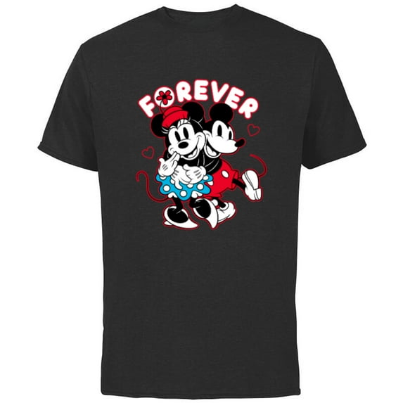 Disney Mickey Mouse Minnie Mouse Love Forever Valentine’s - Short Sleeve Cotton T-Shirt for Adults - Customized-Black