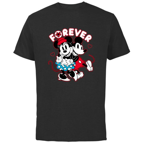 Disney Mickey Mouse Minnie Mouse Love Forever Valentine’s - Short Sleeve Cotton T-Shirt for Adults - Customized-Black