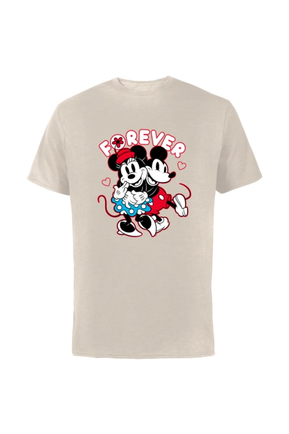 Mickey Mouse Minnie Mouse Love Forever Valentine’s - Short Sleeve Cotton T-Shirt for Adults - Customized-Natural