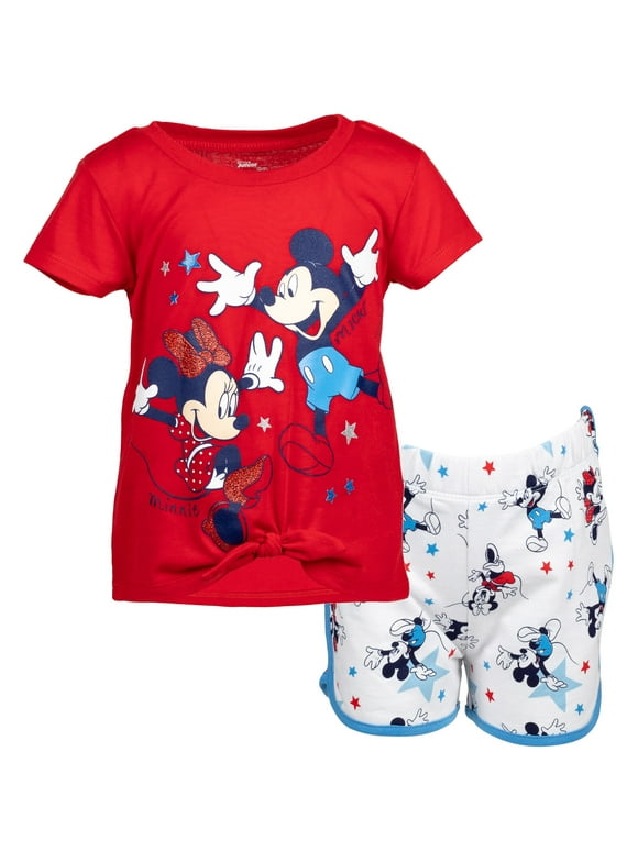 Disney Mickey Mouse Minnie Mouse T-Shirt and French TerryShorts Outfit Set Toddler to Little Kid