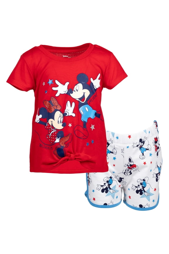 Disney Mickey Mouse Minnie Mouse T-Shirt and French TerryShorts Outfit Set Toddler to Little Kid
