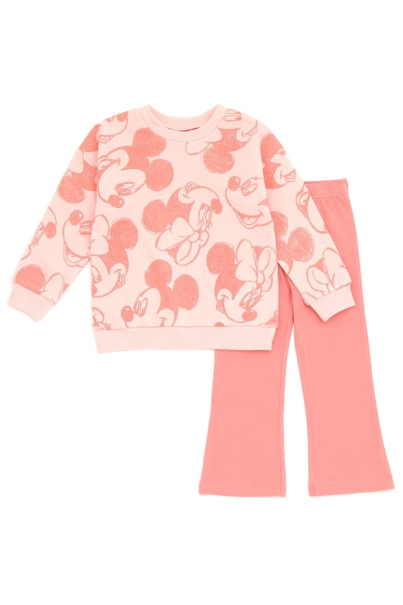 Mickey Mouse Minnie Mouse Toddler Girls FleeceSweatshirt and Flare Leggings Outfit Set Pink 2T