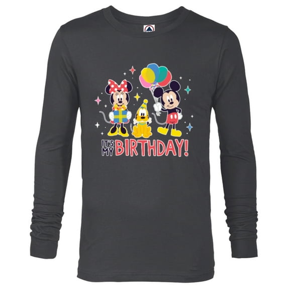 Disney Mickey Mouse Minnie and Pluto It’s My Birthday Cute - Long Sleeve T-Shirt for Men - Customized-Charcoal Heather