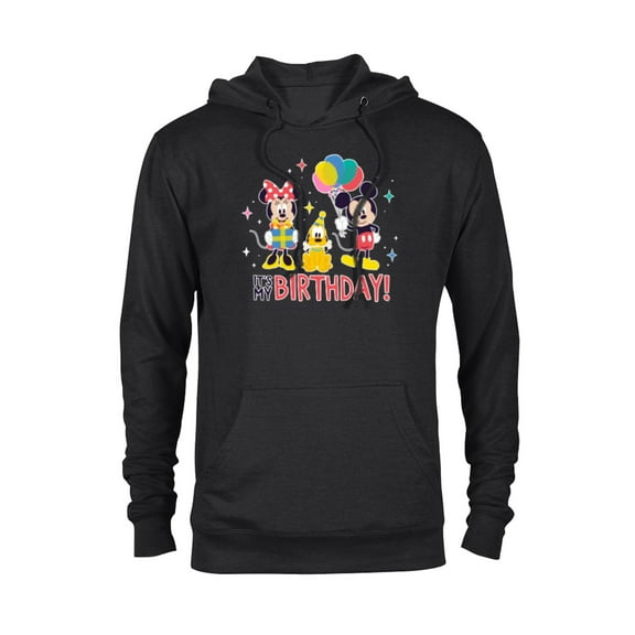 Disney Mickey Mouse Minnie and Pluto It’s My Birthday Cute - Pullover Hoodie for Adults - Customized-Black
