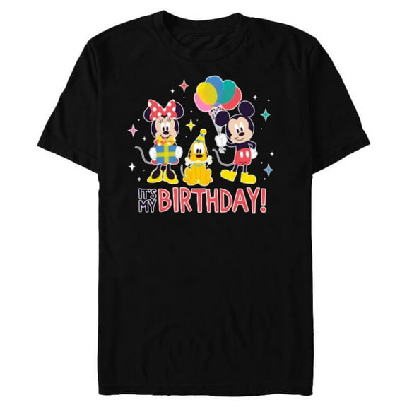 Disney Mickey Mouse Minnie and Pluto It’s My Birthday Cute - Short Sleeve Blended T-Shirt for Adults - Customized-Black