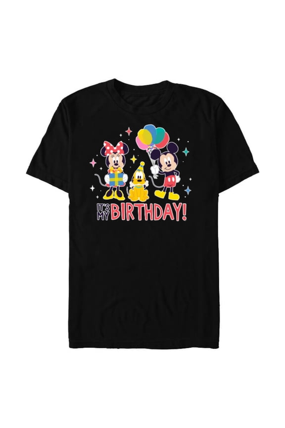 Mickey Mouse Minnie and Pluto It’s My Birthday Cute - Short Sleeve Blended T-Shirt for Adults - Customized-Black
