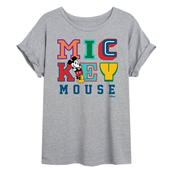 Disney - Mickey Mouse - Multi Colored Letters - Juniors Ideal Flowy Muscle T-Shirt