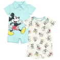 thumbnail image 1 of Disney Mickey Mouse Newborn Baby Boys 2 Pack Rompers Blue / White Big Pose 0-3 Months, 1 of 5