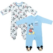 Disney Mickey Mouse Newborn Baby Boys 2 Pack Zip Up Sleep N' Plays Newborn to Infant