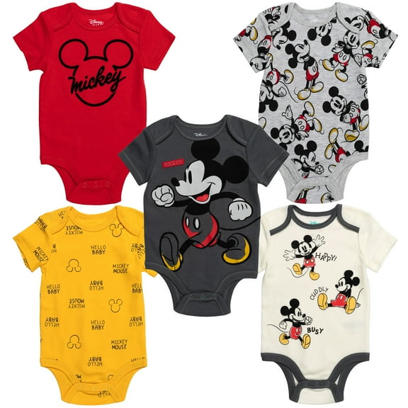 Disney Mickey Mouse Newborn Baby Boys 5 Pack Bodysuits
