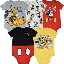 Disney Mickey Mouse Newborn Baby Boys 5 Pack Short Sleeve Bodysuits Mickey Mouse & Friends Newborn