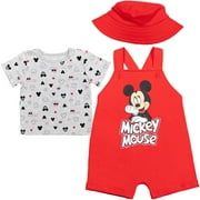 Disney Mickey Mouse Baby Boys' Tee and Shortall Set with Bucket Hat Mickey Mouse Red