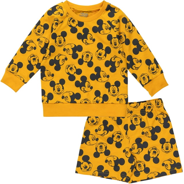 Disney Mickey Mouse Newborn Baby Boys French Terry Sweatshirt and Shorts Newborn to Toddler