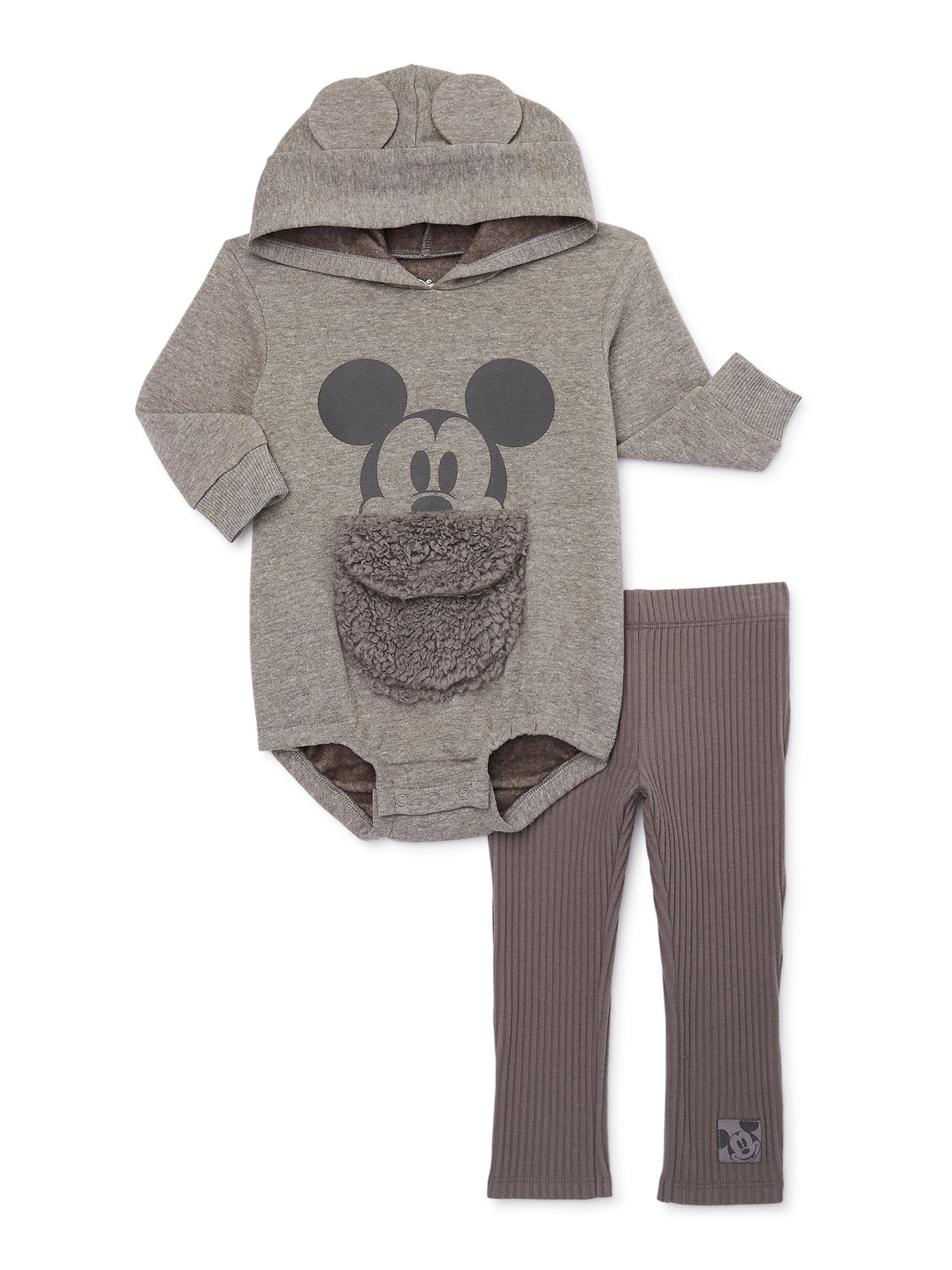Disney Mickey Mouse Newborn Baby Boys Hooded Bodysuit and Pants, 2-Piece Outfit Set, Sizes 0/3 Months - 24 Months