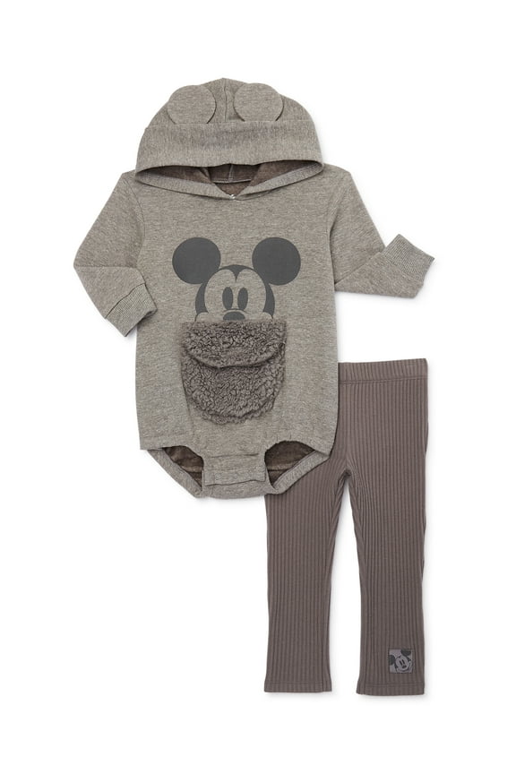 Disney Mickey Mouse Newborn Baby Boys Hooded Bodysuit and Pants, 2-Piece Outfit Set, Sizes 0/3 Months - 24 Months