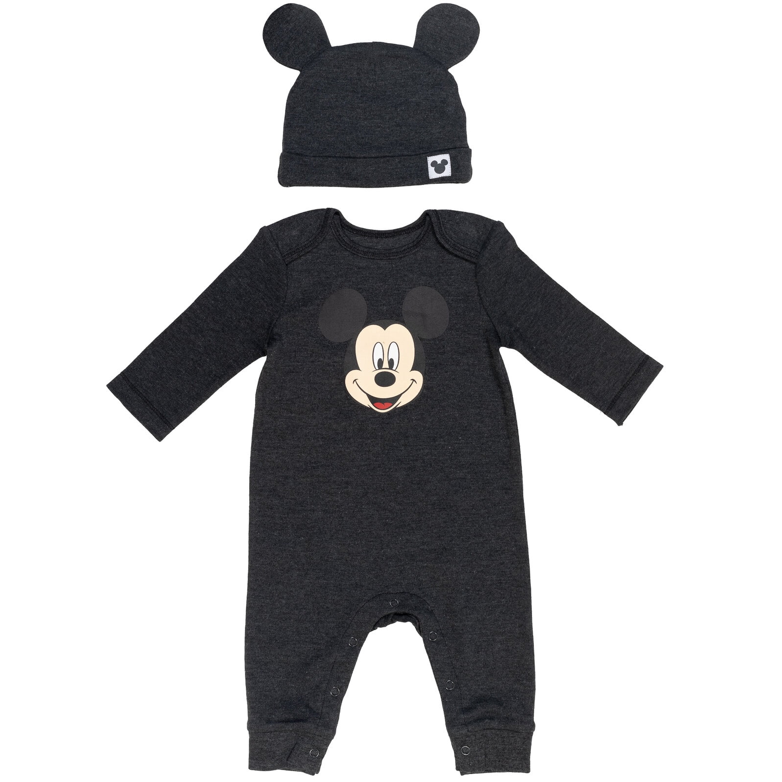 Disney Mickey Mouse Newborn Baby Boys Snap Cosplay Coverall and Hat Newborn to Infant