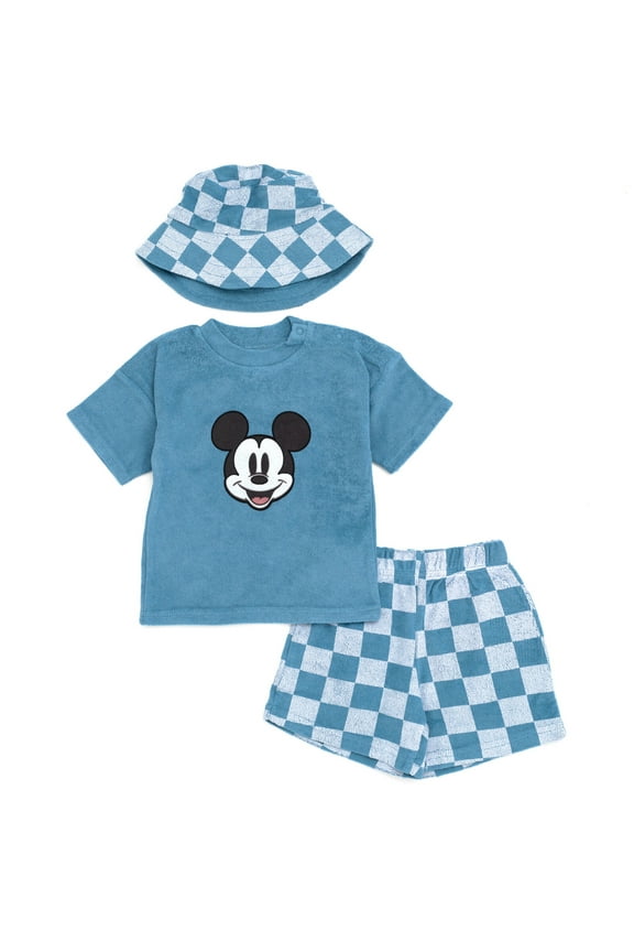 Mickey Mouse Newborn Baby Boys T-Shirt Shorts and Hat 3 Piece Newborn to Infant