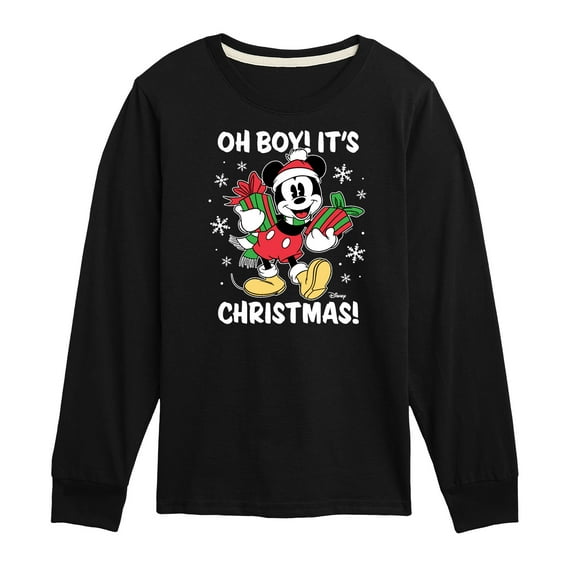 Disney - Mickey Mouse Oh Boy Its Christmas - Toddler & Youth Long Sleeve Graphic T-Shirt