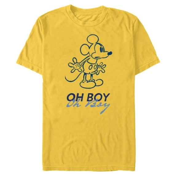 Disney Mickey Mouse Oh Boy Oh Boy Retro Vintage Lineart - Short Sleeve Blended T-Shirt for Adults - Customized-Yellow