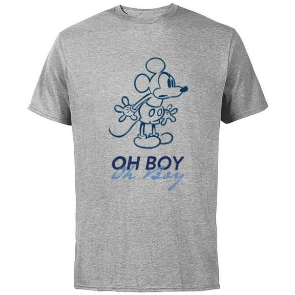 Disney Mickey Mouse Oh Boy Oh Boy Retro Vintage Lineart - Short Sleeve Cotton T-Shirt for Adults - Customized-Athletic Heather