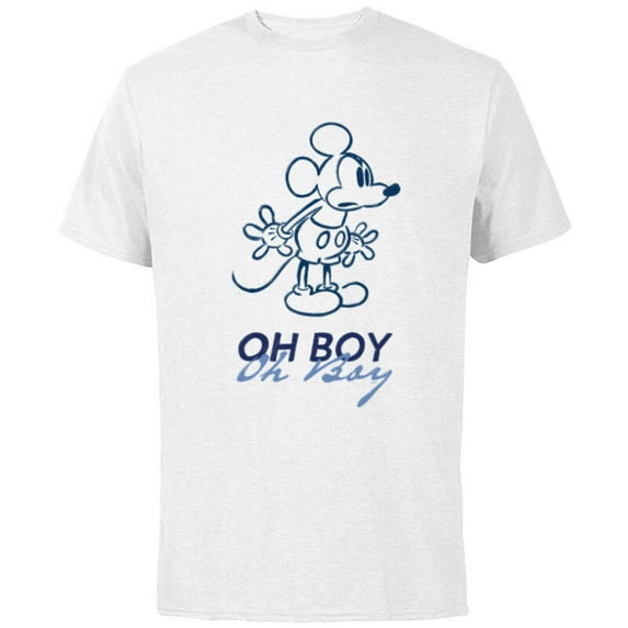 Disney Mickey Mouse Oh Boy Oh Boy Retro Vintage Lineart - Short Sleeve Cotton T-Shirt for Adults - Customized-White