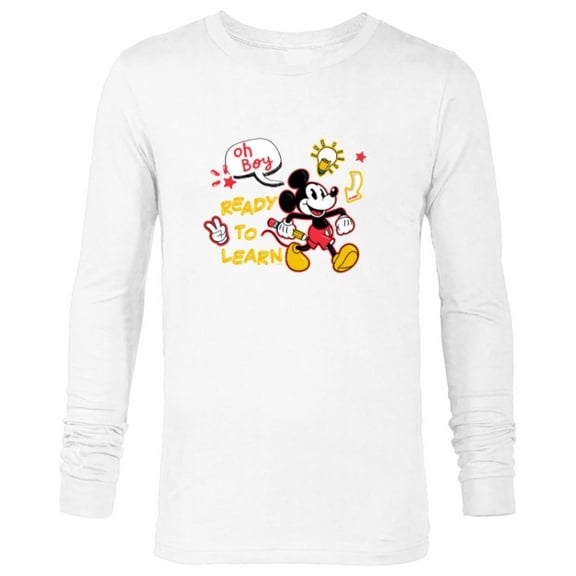 Disney Mickey Mouse Oh Boy Ready to Learn - Long Sleeve T-Shirt for Men - Customized-White