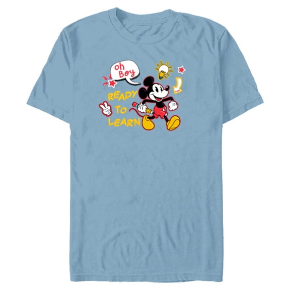 Disney Mickey Mouse Oh Boy Ready to Learn - Short Sleeve Blended T-Shirt for Adults - Customized-Ocean Blue
