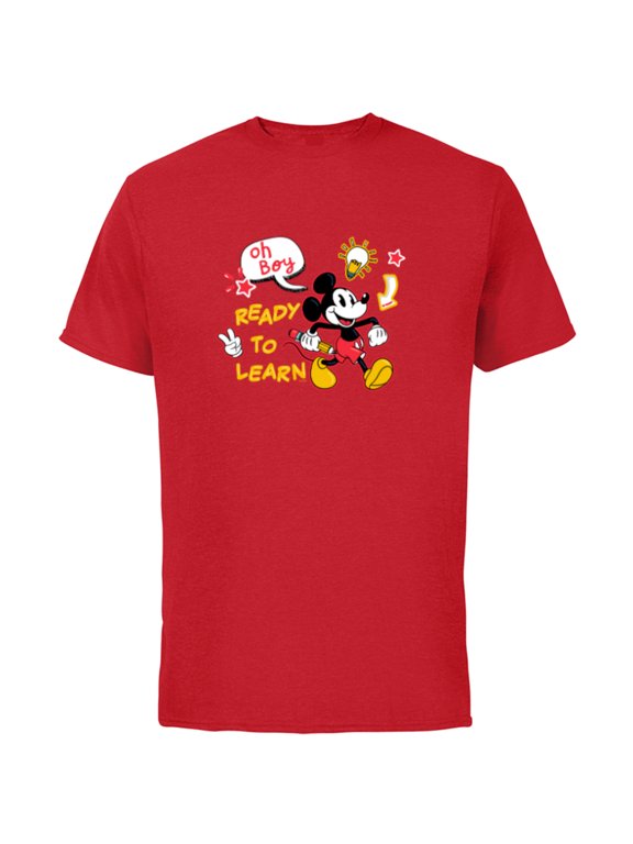 Mickey Mouse Oh Boy Ready to Learn - Short Sleeve Cotton T-Shirt for Adults - Customized-Red