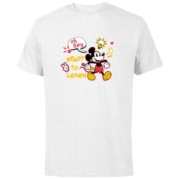 Disney Mickey Mouse Oh Boy Ready to Learn - Short Sleeve Cotton T-Shirt for Adults - Customized-White