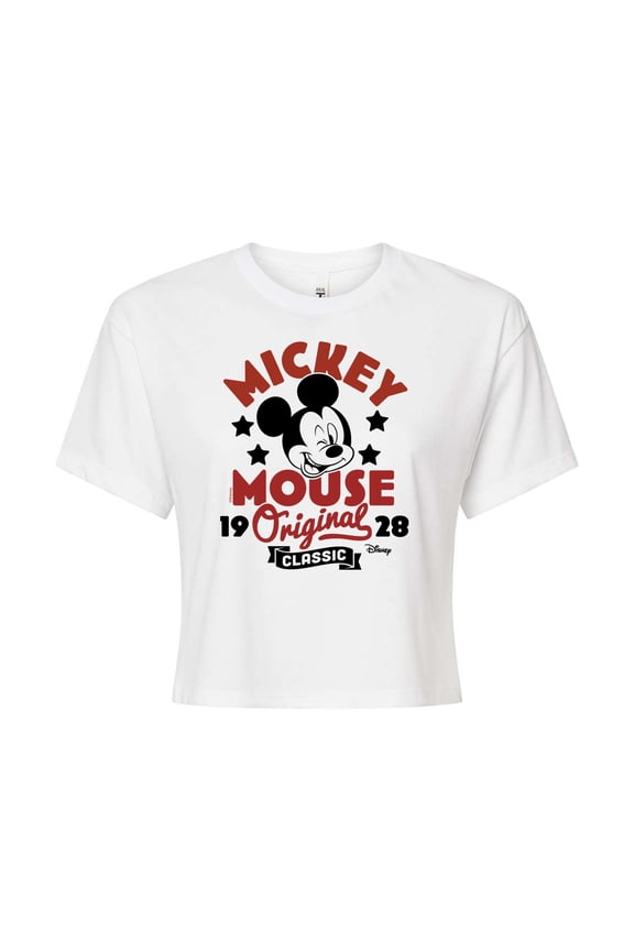 - Mickey Mouse - Original & Classic Since 1928 - Juniors Cropped Cotton Blend T-Shirt