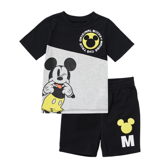 Disney Mickey Mouse Outfit for Boys, Toddler and Little Kids Clothes, T-Shirt and Shorts Set (Black, 2T)