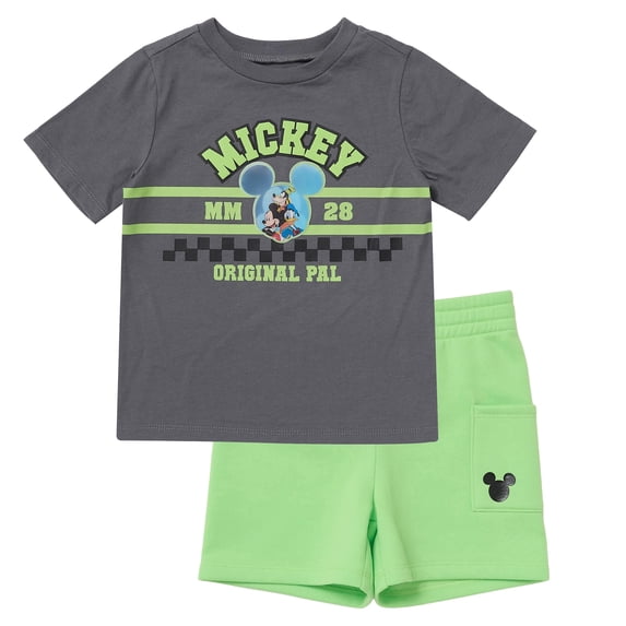 Disney Mickey Mouse Outfit for Boys, Toddler and Little Kids Clothes, T-Shirt and Shorts Set (Green, 3T)