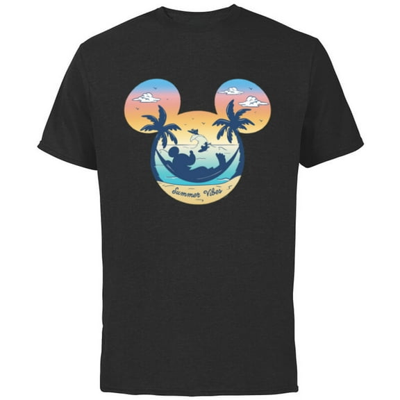 Disney Mickey Mouse & Pals Beach Vacation Summer Vibes- Short Sleeve Cotton T-Shirt for Adults - Customized-Black