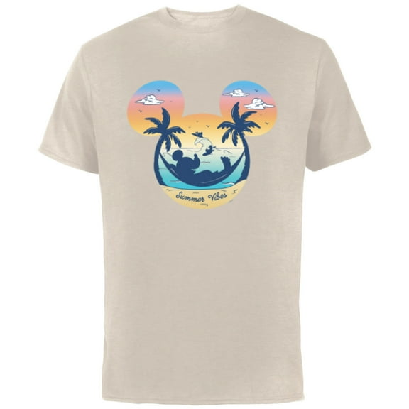 Disney Mickey Mouse & Pals Beach Vacation Summer Vibes- Short Sleeve Cotton T-Shirt for Adults - Customized-Natural